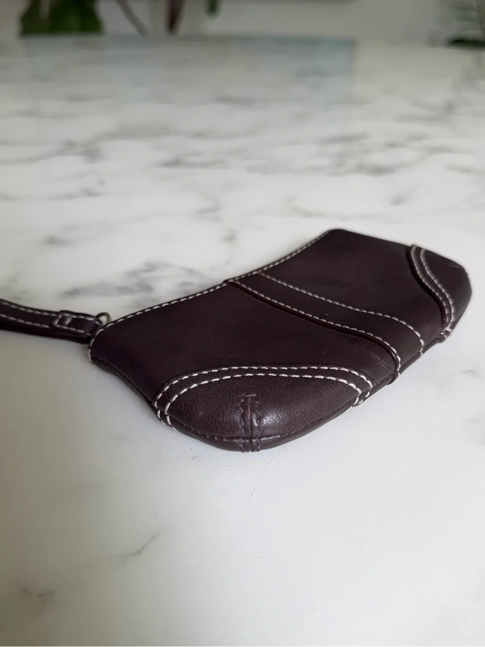 Coach Vintage Y2K Soho Leather Medium Skinny Coin Purse Dark Brown w/ Key Ring